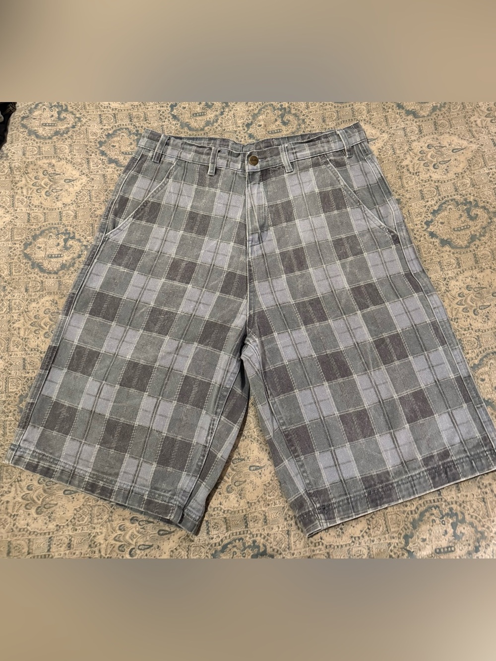 Butter Men's Gray/Blue Plaid Flat Front Shorts